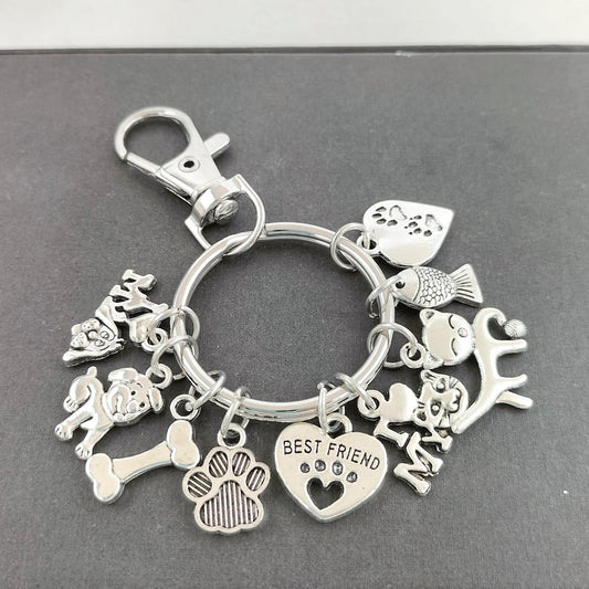 Dog Bones Cat Fish Footprints Dog's Paw Best Friend Pet Key Ring
