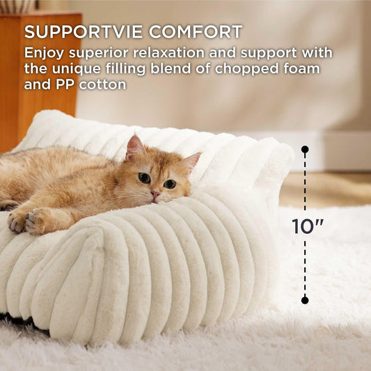 Bedsure Cute Cat Couch For Pets - Fluffy Cat Sofa With Premium Soft Corduroy Fleece Fuzzy Cat Couch Bed With Cover Supportive Cat Chair For Indoor Cats