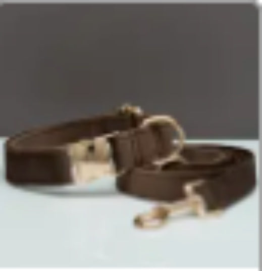 Multiple Colour Velvet Personalise Dog Collar Leash Set With Bow
