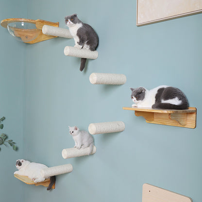Wall-mounted Solid Wood Cat Rack Sisal Grab Post